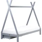 Beliani Holzbett Grau Kiefernholz Zeltform mit Schubladen Bettkasten Lattenrost 90 x 200 cm Modernes Design Tipi Kinderbett Zeltbett für Kinderzimmer