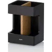 kela Cube Zahnputzbecher, Polymerharz/Eichenholz, 8,5 x 6,5 x 11,5 cm, Schwarz