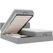 vidaXL Ottoman-Bett mit Matratzen & LEDs Hellgrau 200x200 cm Stoff