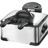 Clatronic Doppel-Kaltzonen-Fritteuse für schnelles frittieren | Friteuse mit Fett | Friteuse inkl. 3 Frittierkörbe | Edelstahlgehäuse | Fritteuse mit 4 Liter Kapazität & 2000W | FR 3195