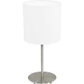 Eglo Tischlampe Pasteri, 1 flammige Textil Tischleuchte, Nachttischlampe aus Stahl und Stoff, Farbe: Nickel matt, weiß, E27, inkl. Schalter, H: 40 cm