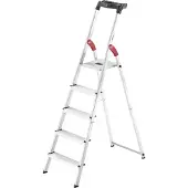 Hailo Stufen-Stehleiter L60 StandardLine, EN 131, mit Multifunktionsschale & Gelenkschutz, bis 150 kg, 5 Stufen
