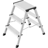 Hailo D60 StandardLine Alu-Klapptritt-Leiter - 2x3 Stufen belastbar bis 150 kg - Trittleiter mit Klappsperre - Füße mit Soft-Grip-Sohle - platzsparend zusammenklappbar - Aluleiter rostfrei - Silber