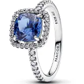 Pandora 193550C01 Damenring Silber Funkelndes Quadrat Blau Heiligenschein