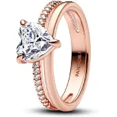 Pandora 183100C01 Damen-Ring Doppelschiene mit Herz Roségoldfarben