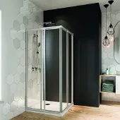 Breuer Eckeinstieg Schiebetür FARA 4 Express Q72 70-80 cm Höhe 185 cm Kunstglas Perle Profilfarbe silber matt