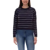 Vero Moda VMSTORM Damen Strick-Pullover gestreifter Rundhals-Sweater 57501916 Dunkelblau/Weiß