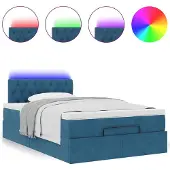 vidaXL Ottoman-Bett mit Matratze & LEDs Dunkelblau 120x200 cm Samt