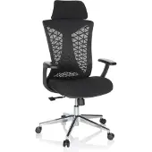 Hjh OFFICE Profi Bürostuhl FALEO B Ergonomischer Schreibtischstuhl mit Armlehnen Stoff / Netzstoff Schwarz Drehstuhl für Büro, Zuhause