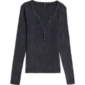 G-Star Deep V Overdyed Henley Slim Top - Dunkelblau - Damen - XXS