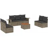 vidaXL 8-tlg. Garten-Sofagarnitur mit Kissen Grau Poly Rattan
