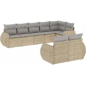 vidaXL 8-tlg. Garten-Sofagarnitur mit Kissen Beige Poly Rattan