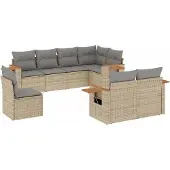 vidaXL 8-tlg. Garten-Sofagarnitur mit Kissen Beige Poly Rattan