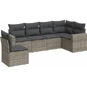 vidaXL 6-tlg. Garten-Sofagarnitur mit Kissen Grau Poly Rattan