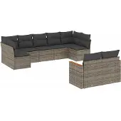 vidaXL 9-tlg. Garten-Sofagarnitur mit Kissen Grau Poly Rattan