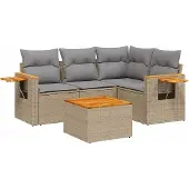vidaXL 4-tlg. Garten-Sofagarnitur mit Kissen Beige Poly Rattan