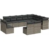 vidaXL 12-tlg. Garten-Sofagarnitur mit Kissen Grau Poly Rattan