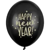 Party Deco Balloons 30cm, Happy New Year, Pastel Black (1 pkt / 6 pc.)