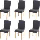 Mendler 6er-Set Esszimmerstuhl Stuhl Küchenstuhl Littau Kunstleder, grau matt, helle Beine