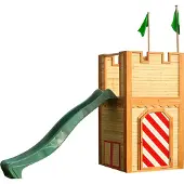 Axi Spielhaus Arthur mit grüner Rutsche | Spielschloss aus Holz für Kinder | Spielturm für den Garten