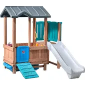 Step2 Woodland Adventure Spielhaus mit Rutsche | Kunststoff Kinderspielhaus für den Garten mit Stauraum | Gartenhaus für Kinder