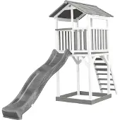 Axi Beach Tower Spielturm aus Holz in Weiß & Grau | Spielhaus für Kinder mit grauer Rutsche und Sandkasten | Stelzenhaus für den Garten