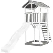 Axi Beach Tower Spielturm aus Holz in Weiß & Grau | Spielhaus für Kinder mit weißer Rutsche und Sandkasten | Stelzenhaus für den Garten
