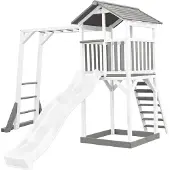 Axi Beach Tower Spielturm aus Holz in Weiß & Grau | Spielhaus für Kinder mit weißer Rutsche, Klettergerüst und Sandkasten | Stelzenhaus für den Garten