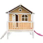 Axi Spielhaus Stef mit lila Rutsche | Stelzenhaus in Braun & Weiß aus FSC Holz für Kinder | Spielturm für den Garten