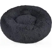 Intirilife flauschiges Plüsch Haustierbett in Dunkel Grau Durchmesser 80 cm - Weiches rundes rutschfestes Hundebett Katzenbett Kissen komfortables Hundesofa Katzensofa für Hunde und Katzen