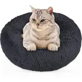 Intirilife flauschiges Plüsch Haustierbett in Dunkel Grau Durchmesser 80 cm - Weiches rundes rutschfestes Hundebett Katzenbett Kissen komfortables Hundesofa Katzensofa für Hunde und Katzen