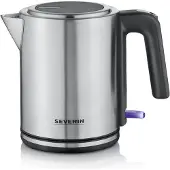 Severin Wasserkocher 1L, Wasserstandsanzeige, Kalkfilter, XXL-Öffnung, leistungsstark & kompakt, BPA-frei, 2.400 W, silber-schwarz/Edelstahl, WK 3489