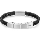 Police Armband "Parallel", schwarz (schwarz, edelstahlfarben), Armbänder, 22cm, Edelstahl Leder, Edelstahl, Leder, Armband