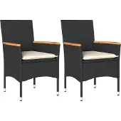 vidaXL Gartenstühle mit Kissen 2 Stk. Schwarz Poly Rattan