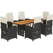 vidaXL 7-tlg. Garten-Essgruppe mit Kissen Schwarz Poly Rattan