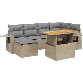 vidaXL 7-tlg. Garten-Sofagarnitur mit Kissen Beige Poly Rattan
