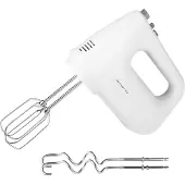 Emerio Handmixer 250 W – Mixer mit Turbofunktion – 6 Geschwindigkeitsstufen – Edelstahl-Rührbesen und Knethaken – HM-124178 – Weiß
