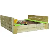 Wendi Toys , Holz Sandkasten "Delux" mit Sitzflächen inkl. Holzabdeckung, grün/natur