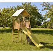 Wendi Toys Holz Spielturm Falke inkl. Rutsche und Kletterwand Natur 280x110x270 cm
