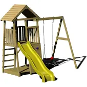Wendi Toys Holz Spielturm Biene inkl. Rutsche, Kletterwand, Schaukel & Sandkasten Natur 280x270x270 cm