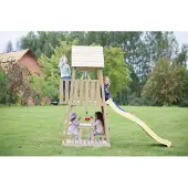 Wendi Toys Holz Spielturm Giraffe mit Rutsche, Kletterwand, 2 Schaukeln & Picknicktisch Natur 280x340x270 cm