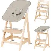 Roba Born Up Treppenhochstuhl, Set 2in1, 'Greyish gesteppt', Hochstuhl mit Liegefunktion, ab Geburt