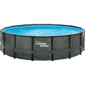 Summer Waves Elite Frame Pool Aufstellpool rund Komplettset Rattanoptik grau Ø 488x122 cm