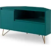 SalesFever Eck TV-Lowboard aus MDF | mit Tür, Klappfach und offenem Fach | Beine Metall mit Messinglegierung | B 100 x T 50 x H 58 cm | blau
