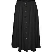 Vero Moda Maxirock "VMMELANEY HW BUTTON CALF SKIRT WVN NOOS", Damen, Gr. L (40), schwarz, Web, Obermaterial: 100% Polyester, unifarben, regular fit knöchellang, Röcke Maxirock