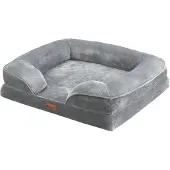 Juskys Hundebett Sheena M orthopädisch, waschbar & rutschfest – 72 x 60 x 17 cm – Hundesofa flauschig Hunde Grau – Haustierbett Hundesofa