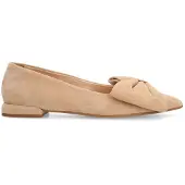 Manfield Beigefarbene Veloursleder-Loafer mit Schleife | Größe 39