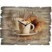 ARTland Holz Wanduhr Funkuhr - schwarzer Zeiger Dampfender Cappuccino und Croissant Größe: 40x30 cm