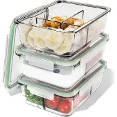 Classbach Meal Prep Boxen Glas mit Fächern | 3er Set | Glasbehälter mit Deckel | geeignet für Spülmaschine, Mikrowelle u. Ofen | C-FHDM 4021 G