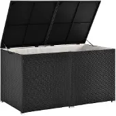 Juskys Polyrattan Auflagenbox Ikaria 950 L inkl. Deckel mit Hubautomatik & Innenplane – Garten Kissenbox für Balkon & Terrasse – Gartenbox schwarz